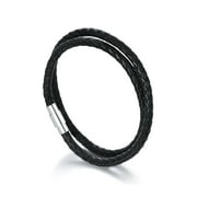WINNICACA Father's Day Gifts for Men Italian Leather Bracelet For Men Women Genuine Double Wrap Black Braided Leather Cuff Bangle Bracelets Boys Mothers Day Gifts, 9 Inches